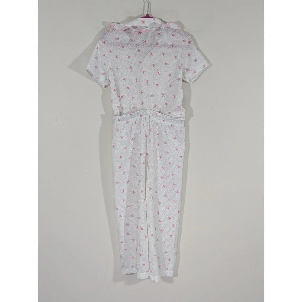 Vintage Carters Girls 4T Snap Waist Pajamas 2 Piece Pink Hearts Ruffles USA